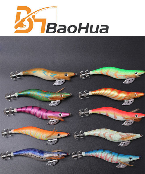 10pcs/set 2.5# 3.0# 3.5# Fishing Wood Shrimp Luminous Squid Octopus Fishing Lure Combo Hard Bait Wob