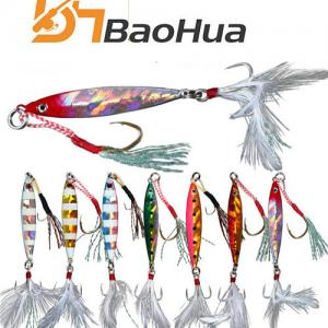 Newbility 10g&7g Slow Sinking Metal Jig hook Fishing Bait vib lure pencil lure Saltwater Luminous Fishing Lure with feather hook